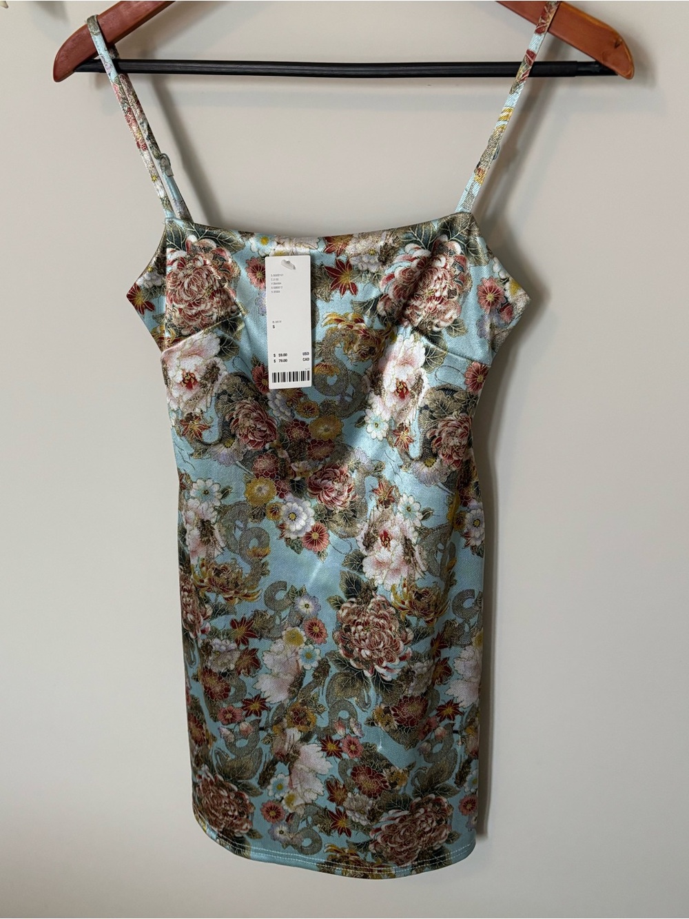 Urban Outfitters Floral Satin Slip Dress in Light Blue